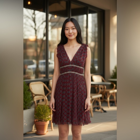 Isabel Marant Red and Gray Patterned Silk Midi Dress - Picture 1 of 3